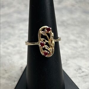 Elegant Gold and Red Floral Ring Yellow Gold Plated Pure Silver Ruby Ring
